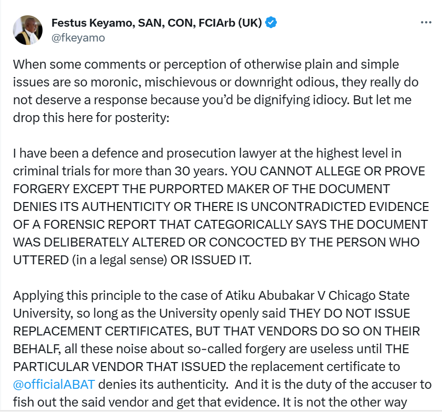 Certificate forgery claim: Tinubu is clean and white as snow ? Keyamo
