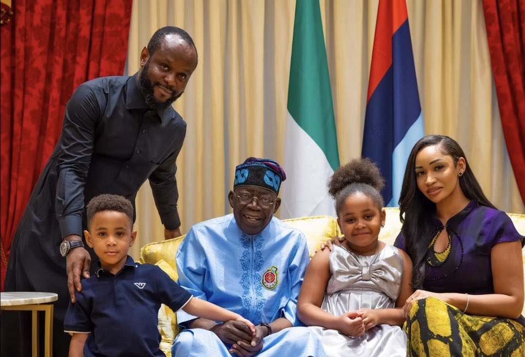 Lovely new photos of President Tinubu with his son, Seyi, daughter in-law Layal and their kids