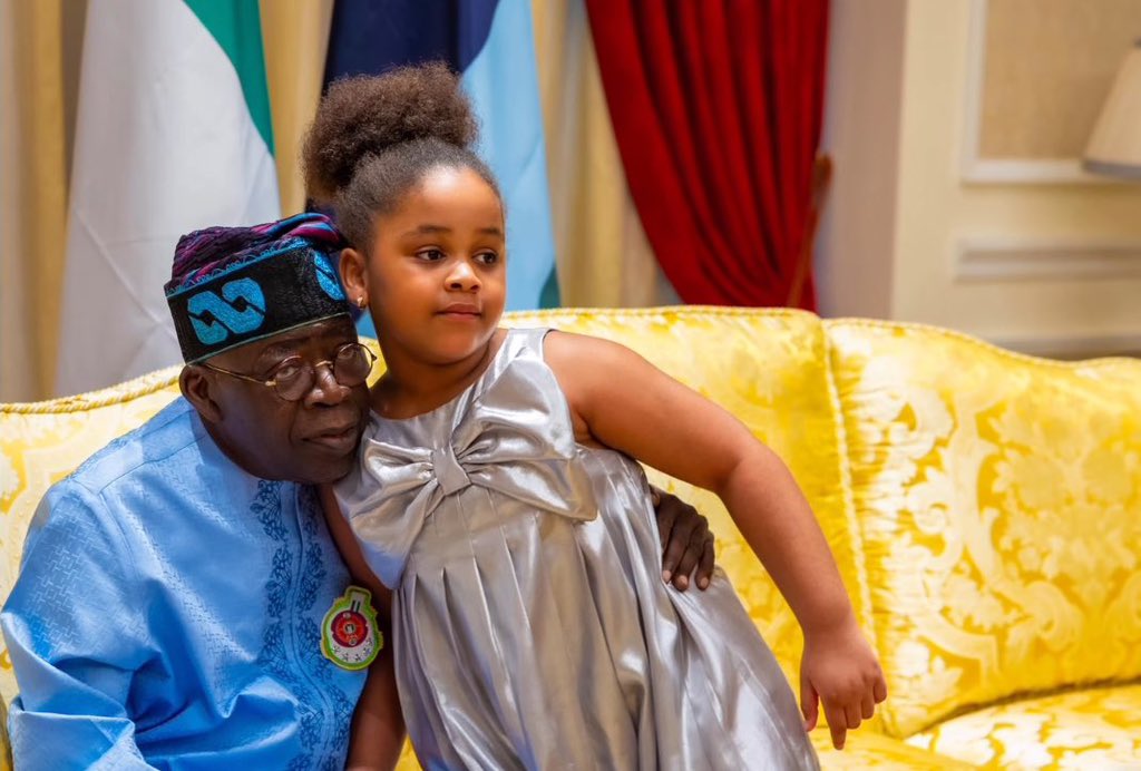 Lovely new photos of President Tinubu with his son, Seyi, daughter in-law Layal and their kids