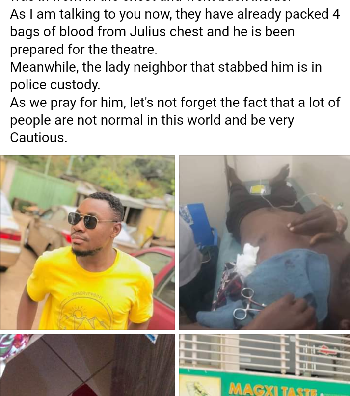 UNIJOS student fighting for life after being stabbed by female neighbour for 